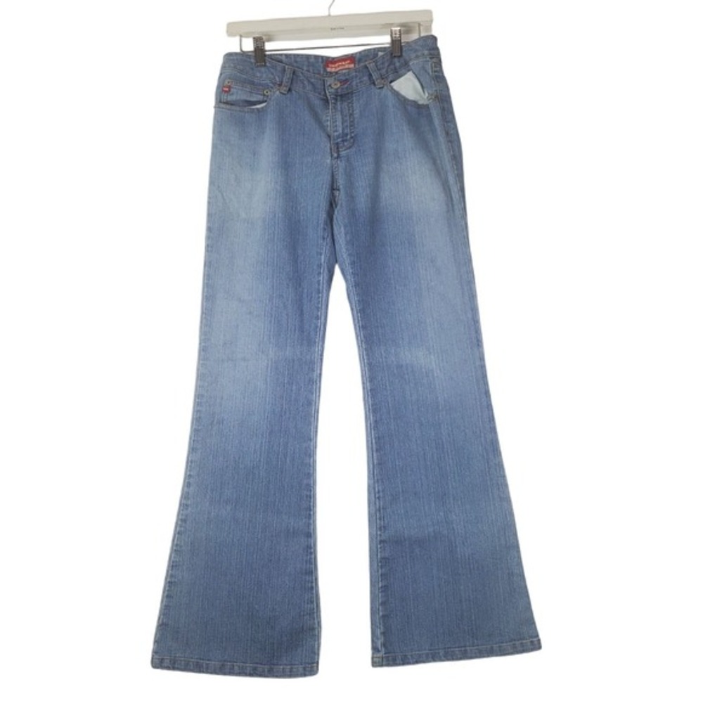 Unionbay VNTG Y2K Womens Flare Bell Wide Leg Jeans 32x32 Blue Light Wash Stretch